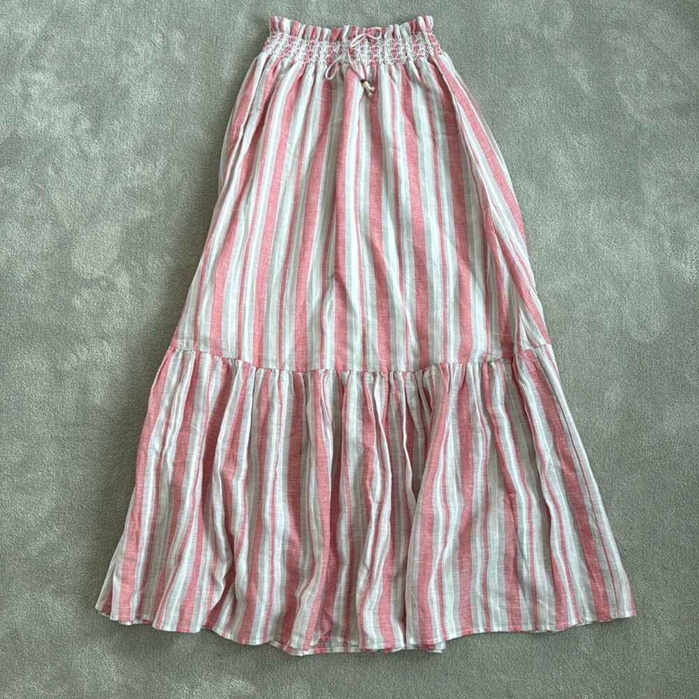 Kivari pink and white striped linen and cotton maxi skirt, AU size 4